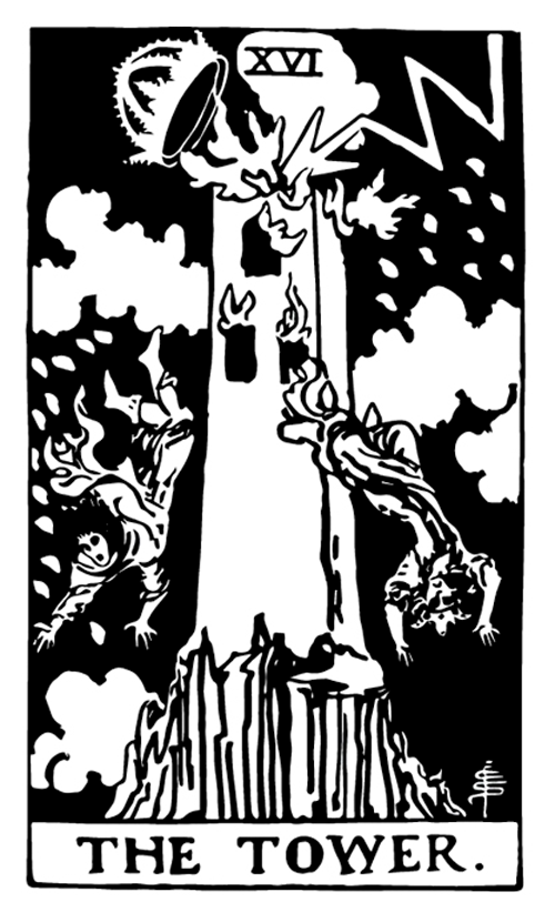 Christian Erdmann, Aljoscha der Idiot, Leseprobe. Bild: A. E. Waite Tarot Card The Tower.