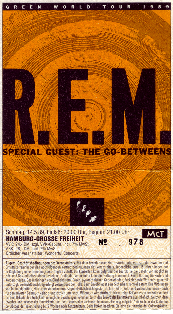 R.E.M. Konzertticket 1989.